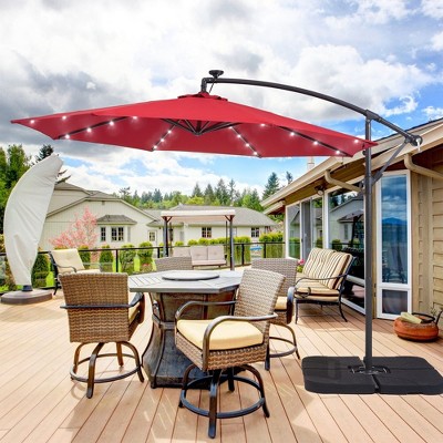 Sonkuki 10 Ft Patio Offset LED Umbrella Outdoor Hanging Umbrellas w/Solar Lights