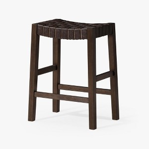 HomeRoots 26" Brown Faux Leather and Solid Wood Backless Counter Height Bar Chair - 1 of 4