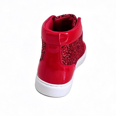 Bangka Men's High Top Sneakers Fashion Glitter Blink Lace Up Dress Shoes, red-11 — фото 6