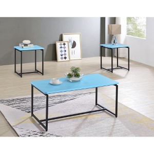 MDF and Metal 3-Piece Coffee and End Table Set with Carbon Fiber Wrap for Modern Living Room or Lounge Spaces - 1 of 4