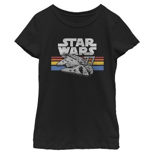 Girls Star Wars Millennium Falcon 77' Vintage Stripes T Shirt - 1 of 4