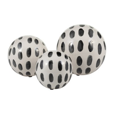 Sagebrook Home Set of 3 Ceramic Orbs - 4", 5", 6" Set of Black and White Spotted Decorative Round Table Orbs for Home or Office