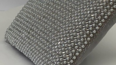 16" Stone Velvet Rhinestone and Pearl Square Throw Pillow