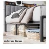 Grey Double Bed Frame with Shelves, Industrial Upholstered Platform, Heavy-Duty Metal Slat Support - 4 of 4