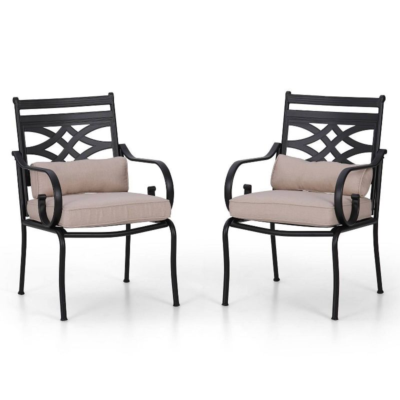 7pc Outdoor Dining Set with 6 Chairs with Seat &#38; Back Cushions &#38; Metal Rectangle Table with Umbrella Hole - Captiva Designs, 3 of 22