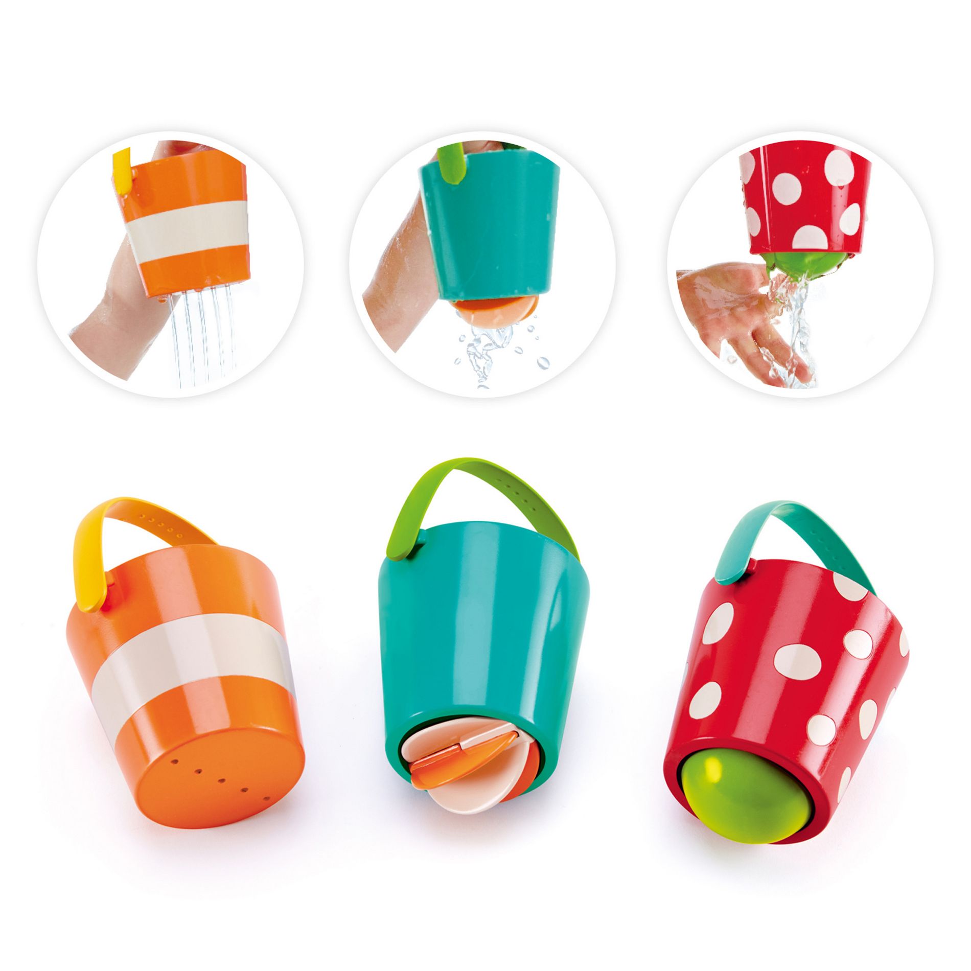 Hape Happy Buckets Set W/ 3 Water Wheel Bath Time Toys For Toddlers