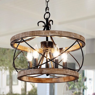 Bella Depot 5-Light 15.7" Wood Ceiling Light Rustic Chandelier Adjustable Pendant Light for Kitchen Island, Hallway