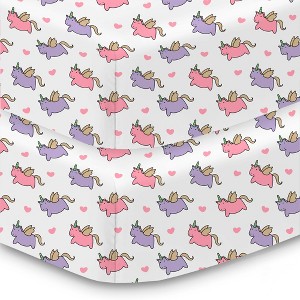 BreathableBaby Cotton Percale Fitted Sheet, For 52" x 28" Crib & Toddler Bed Mattress, Unicorns (2-Pack) - 1 of 4