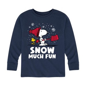 Boys' - Peanuts - Snoopy and Woodstock Snow Much Fun Long Sleeve Graphic T-Shirt - 1 of 4