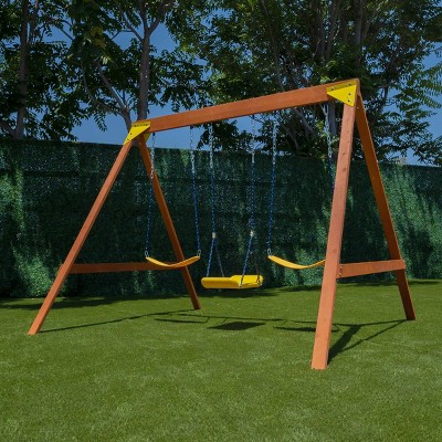 Brighton Outdoor Wood Swing Set with 3 Yellow Swings