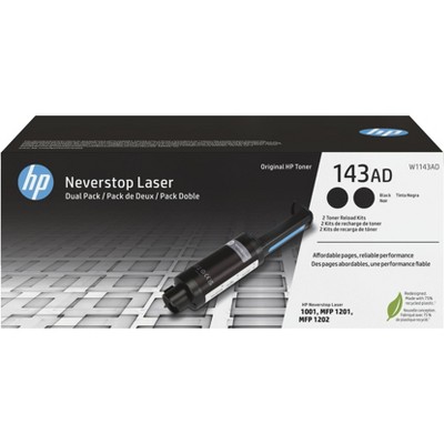 HP Inc. 143AD Dual Pack Black Original Neverstop Toner Reload Kit, ~2,500 pages,