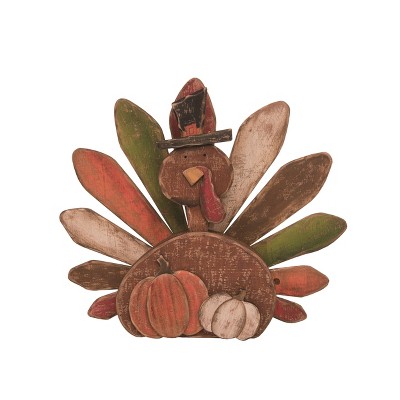 Transpac Wood 14.2 in. Multicolor Harvest Turkey