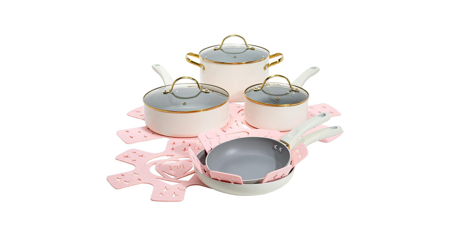 Paris Hilton Epic Nonstick Pots and Pans Set,12-Piece, Cream