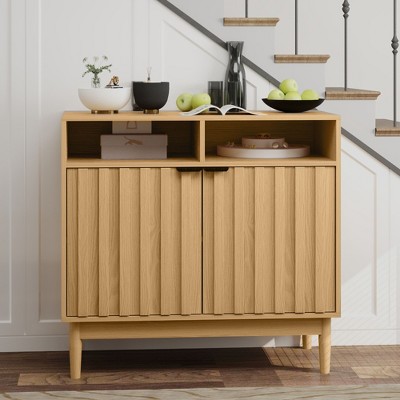 Fluted Cabinet Sideboard with Door&Adjustable Shelves, 35" Large Kitchen Buffet Storage Cabinet with Open Storage