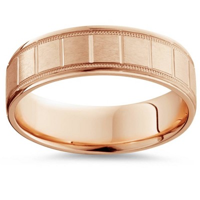 Pompeii3 6mm Flat Brushed Hand Carved Mens 14K Rose Gold Flat Wedding Band