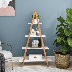MAYEERTY A Frame Ladder Display Bookshelf, Solid Bamboo Wood Oxford, Home Use - 1 of 4