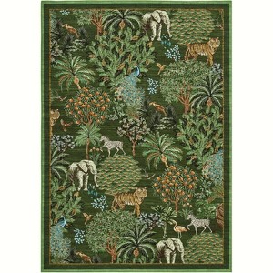 Jungle Print Washable Rug - Non-Slip Low Pile Stain Resistant Carpet for Living Room, Bedroom, Nursery, Playroom - 1 of 4