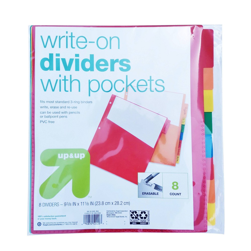 Photos - Desk Organiser 8ct Write-On Index Dividers with Pockets - up&up™