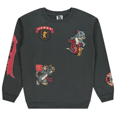 Mens Tom & Jerry Crewneck Sweatshirt - Classic Hanna-Barbera Embroidered Sweatshirt - Vintage Cartoon Long Sleeve Sweatshirt