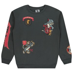 Mens Tom & Jerry Crewneck Sweatshirt - Classic Hanna-Barbera Embroidered Sweatshirt - Vintage Cartoon Long Sleeve Sweatshirt - 1 of 4