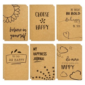 Paper Junkie 12 Pack Happiness-Themed Journals Bulk Set, Kraft Paper Notebooks with 80 Lined Pages for Kids, Office, 4 x 5.75 In - 1 of 4