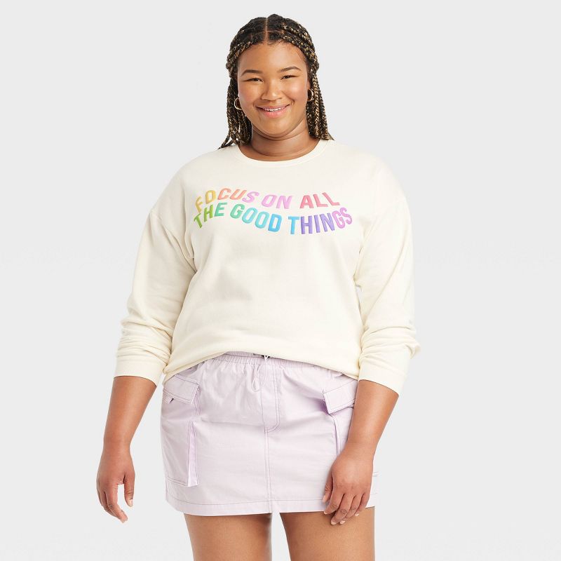 Women's Focus On All Good Things Graphic Sweatshirt - Off-White, 1 of 10