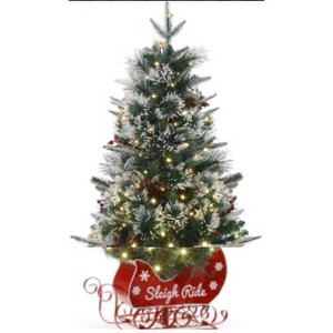 WhizMax 4.5 Ft Prelit Snow Flocked Christmas Tree with Sleigh Ride Base, Small Artificial Xmas Tree with 200 Lights, 12 Ball Ornaments for Indoor - 1 of 1
