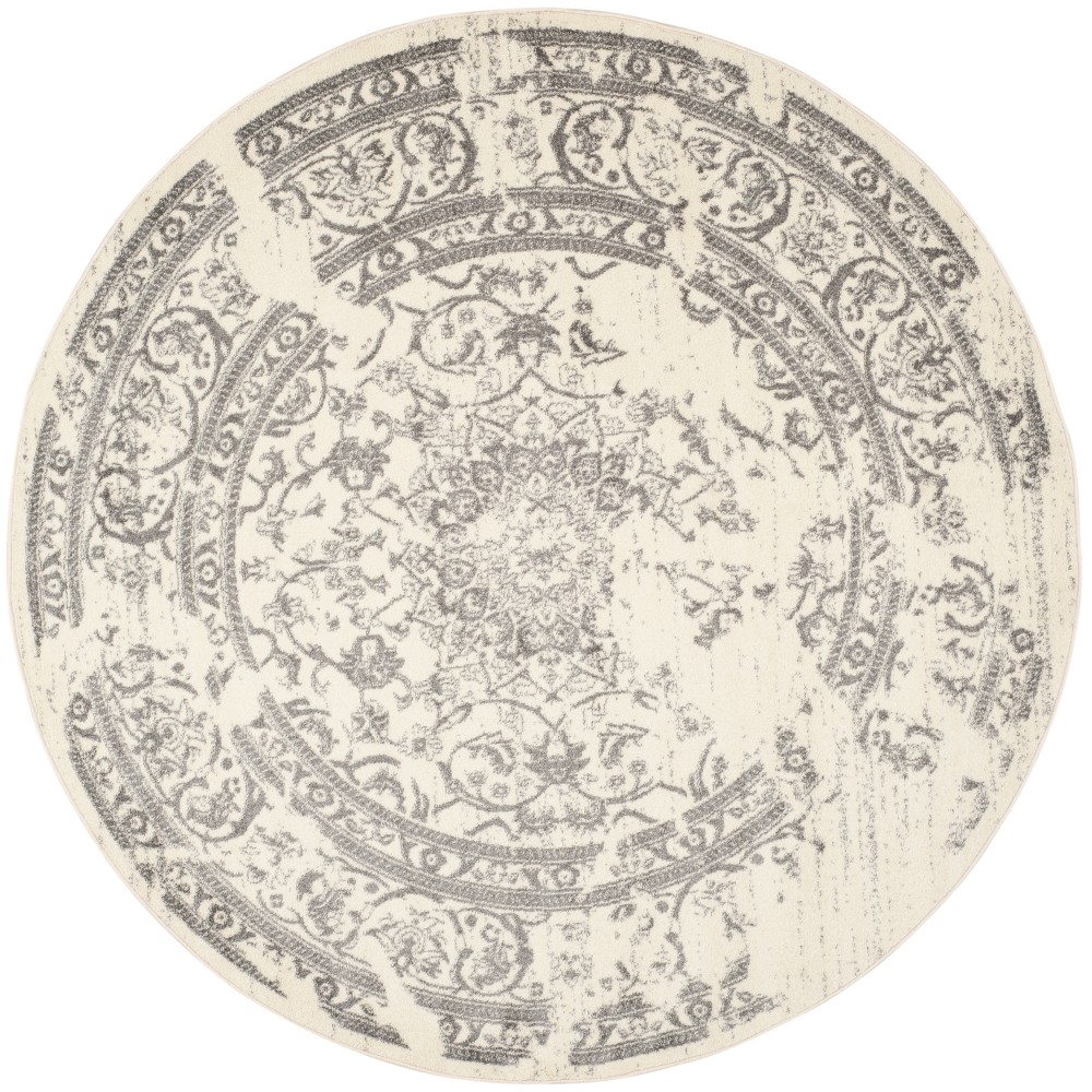 9'x9' Round Addaneye Medallion Square Area Rug Ivory/Silver Round - Safavieh