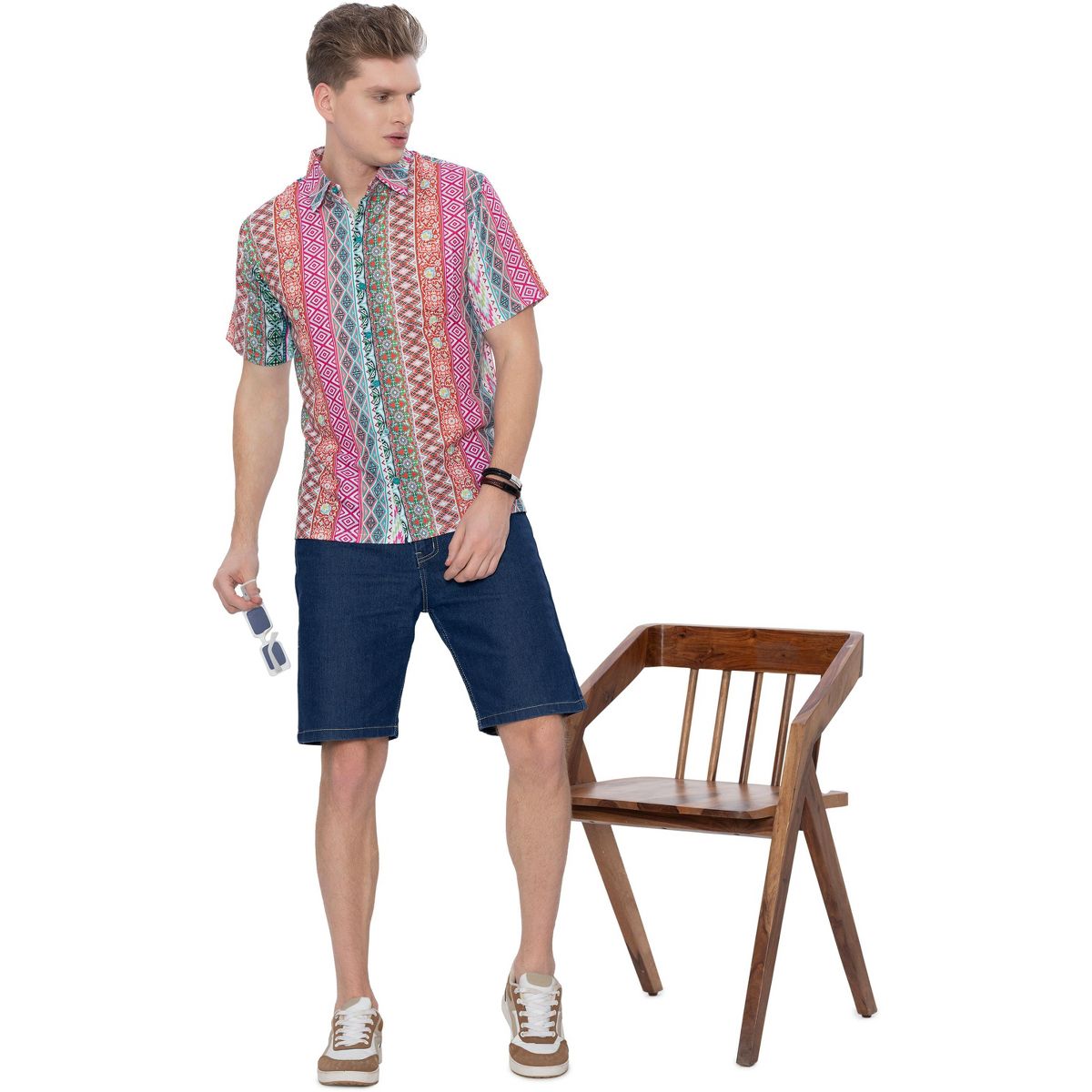 HAPPY BAY Mens Hawaiian Shirts Short Sleeve Button Down Shirt Men's Vacation Shirts Linen Effect Casual Aloha Shirts for Men XXL Geometric Multicolor - thumbnail 6