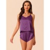 cheibear Women's Sliky Satin Sleeveless Cami Sleepwear with Shorts Lounge Pajamas Set - 3 of 4