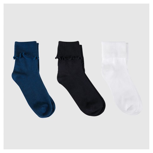 Girls' 3pk Bobby Socks - Cat & Jack™ White/navy/black : Target