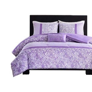 Gracie Mills Lilibeth Striped motif of Floral Paisley and Polka dots Printed Comforter Set - 1 of 4