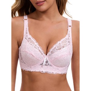 Allegra K Women's Breathable Underwired Lace Fixed Adjustable Straps Push-up 3/4 Cup Bralettes - 1 of 4