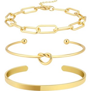 Reoxvo 14K Gold Plated Bangle Cuff Bracelets for Women Non Tarnish Gold Bracelet Stack Jewelry Set for Women Trendy - 1 of 4