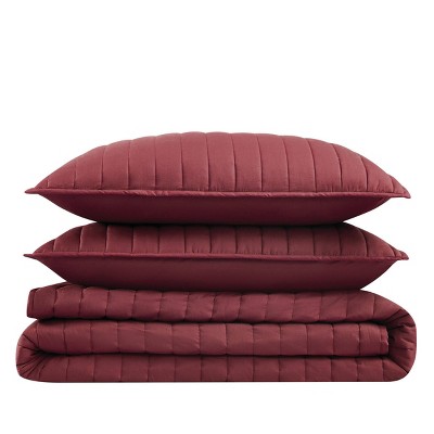 Burgundy Cotton Twin Quilt Set with Sham