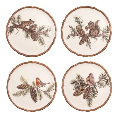 Transpac Ceramic Woodland Critter Cocktail Plate Set of 4 Fall/Harvest Home Decorations