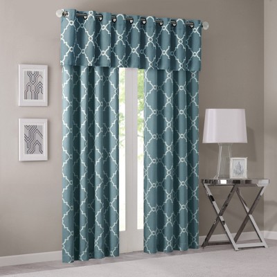 Blue and White Fretwork Grommet Top Window Valance