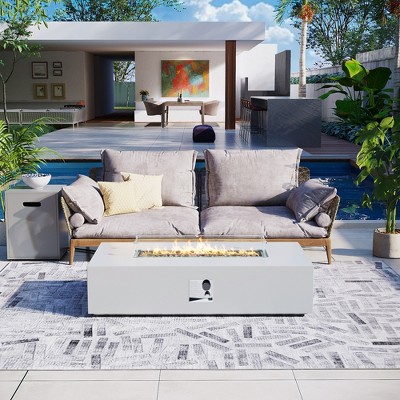 56-inch Outdoor Rectangular Fire Pit Table Propane for Outside Patio with Tank Cover and Windshield cover