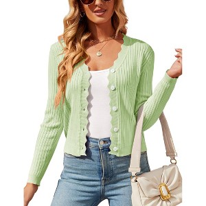 Womens Lightweight Knit Cardigan V Neck Long Sleeve Front Button Down Elegant Shrugs for Dresses - 1 of 4