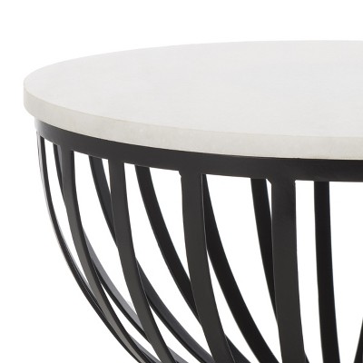 Tissaia Round White Marble and Black Iron Accent Table