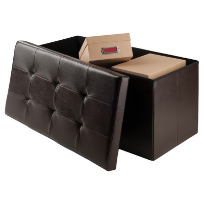 Espresso Faux Leather Foldable Storage Ottoman 29.9"