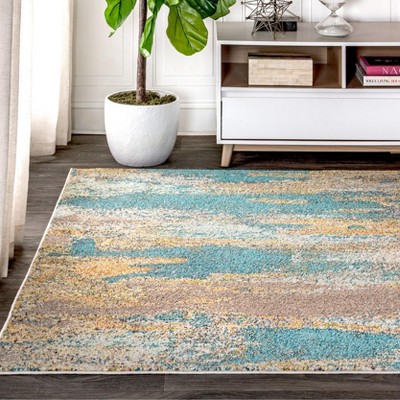 Contemporary Blue and Brown Abstract Rectangular Area Rug