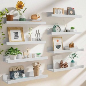 24 inch picture ledge shelf set of 8 long floating white wall shelves with lip for living room bedroom bookshelf - 1 of 4