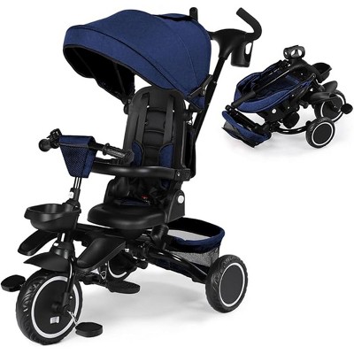 Kinder King 8 in 1 Kids Baby Stroller Tricycle Folding Toddler Trike w/Adjustable Push Handle