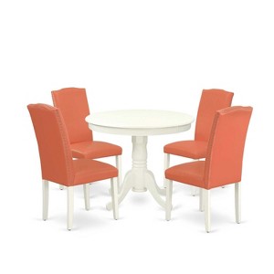 Round Dining Set 5pc - 36" Table & 4 Chairs - Pink Flamingo Linen White - Modern Kitchen Set - 1 of 4