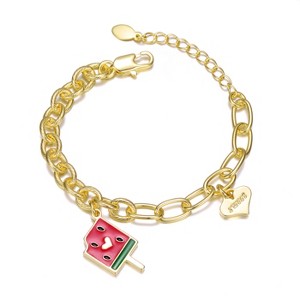 Guili Kids' 14k Gold Plated Charm Bracelet with "Sweet Heart" and Watermelon Charms in Blue, Red, or Pink – Fun and Stylish Look for Any Occasion - 1 of 2