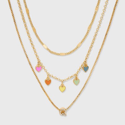 Girls' Multi Hearts Initial Necklace Set - art class™