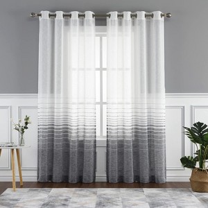 Striped Sheer Curtains 84 Inch, Linen-Textured Voile Grommet Panels for Farmhouse/Rustic Decor, Black/White, 52 x 84 Inches, Set of 2 - 1 of 4