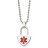 Chisel Stainless Steel with Red Enamel Heart Lock Medical ID Pendant on a 24" Ball Chain Necklace - 2 of 4