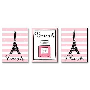 Big Dot of Happiness Paris, Ooh La La - Kids Bathroom Rules Wall Art - 7.5 x 10 inches - Set of 3 Signs - Wash, Brush, Flush - 1 of 4